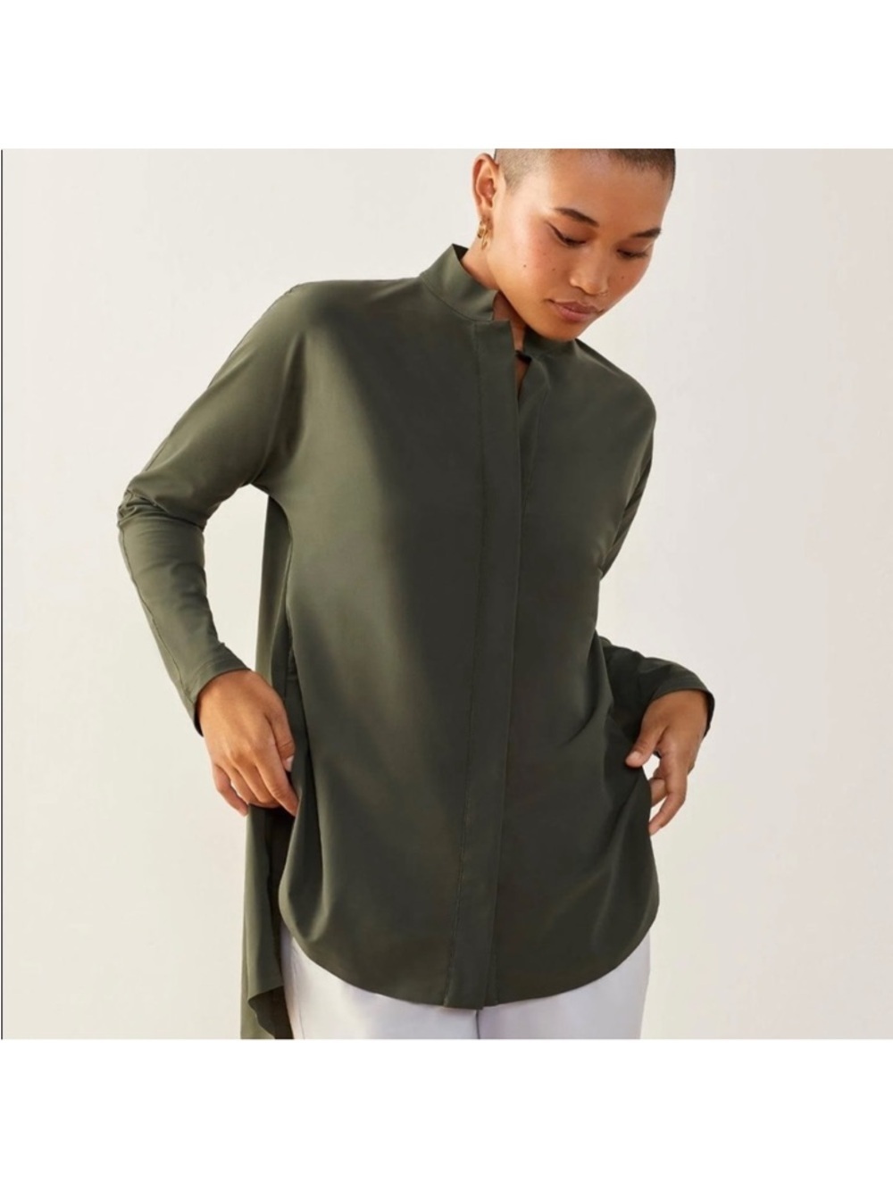 Aday Blouse Something Borrowed Boyfriend Shirt Top In Moss Stretch